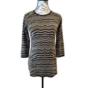Kim Rogers Women’s Animal Print Sweater Tan/Brown Size Small 3/4 Sleeve